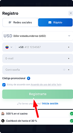 1Win registro Venezuela