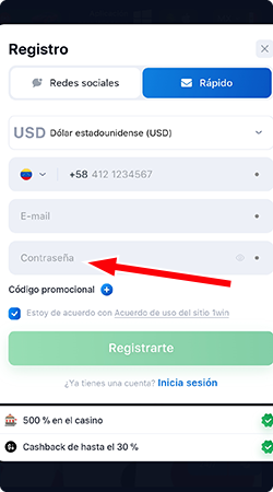 1Win Venezuela contraseña