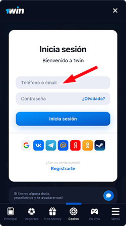 Ingresar usuario en 1Win Login